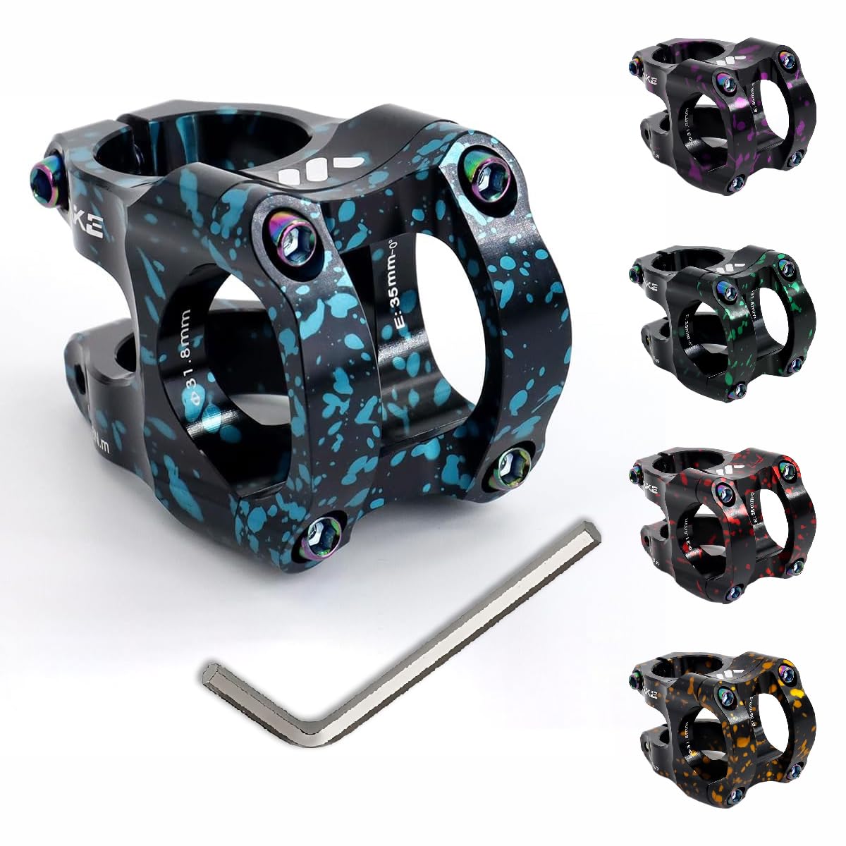 BESNIN 31.8 Bike Stem 35mm Short MTB Stem 0 Degree Handlebar Riser Aluminum Alloy 31.8mm Handlebar Clamp for Mountain Bike, Enduro, DH, Gravel, BMX & E-Bike (Camo Black/Blue)