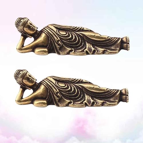 Miniatura 3 de 6 figuras de prosperidad, estatua decorativa, decoración, escultura Shui y decoración, pequeña trayendo la paz, latón de Buda acostado, figura de