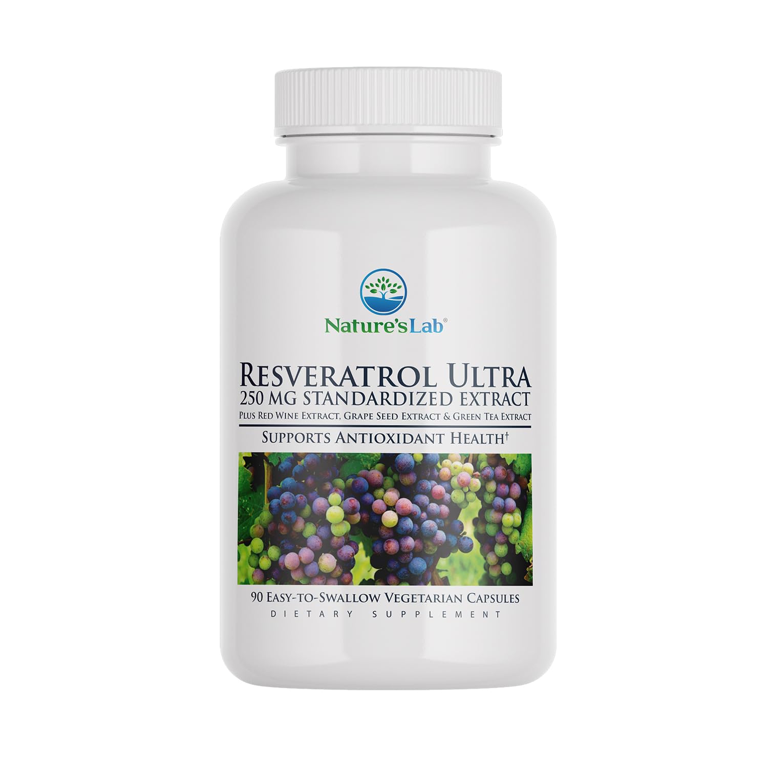 Nature's Lab Resveratrol Ultra - Antioxidant Supplement* - 250mg Trans-Resveratrol, Red Wine Extract, Green Tea Extract- Non-GMO, Gluten Free, Vegan – 90 Count (3 Month Supply)