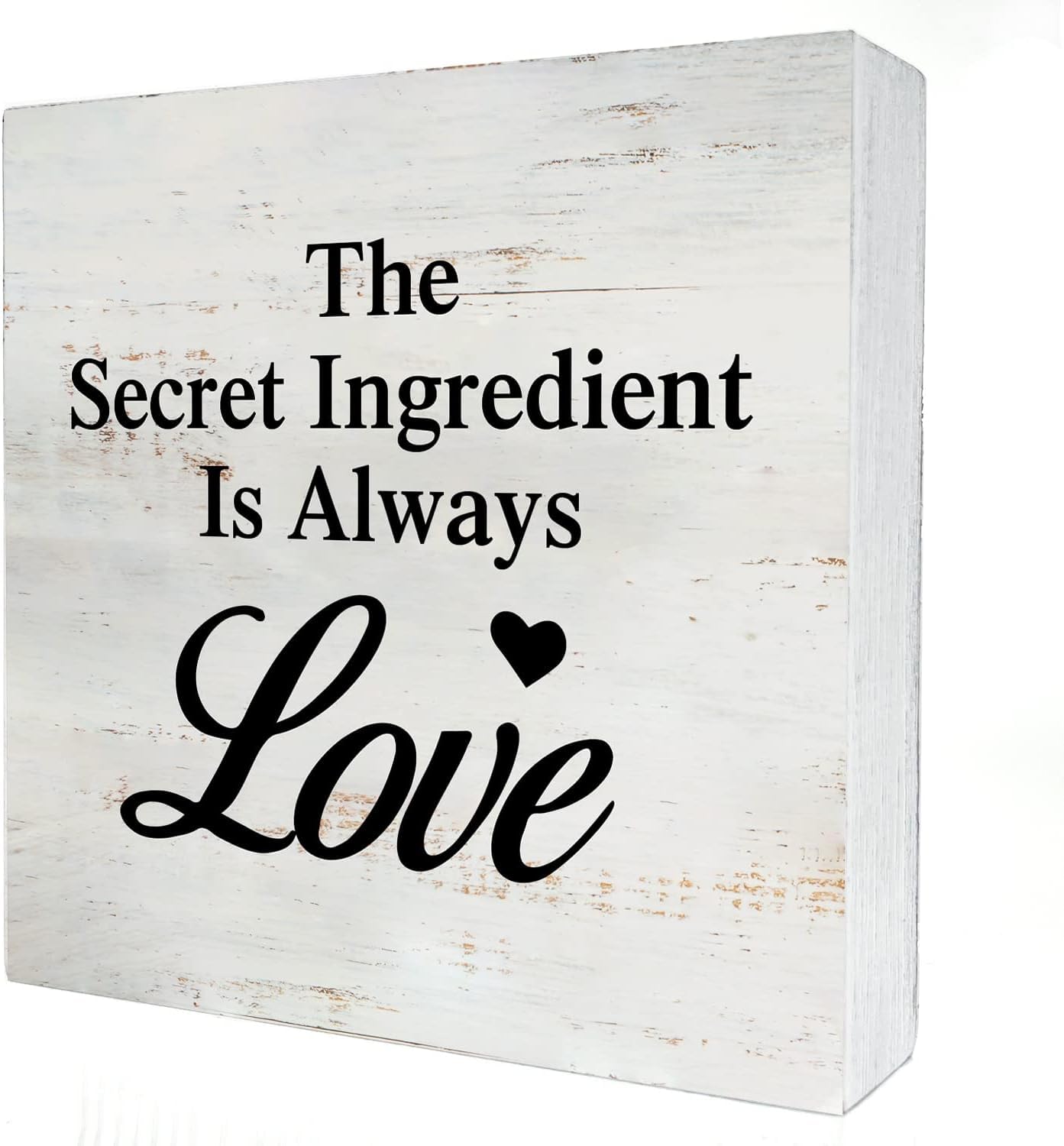 The Secret Ingredient Is Always Love Wood Box Sign Rustic Wood Plaque Farmhouse Block Sign Rustic Home Decor Office Tabletop Desk Decor Gift for Women Men 5x5 Inches