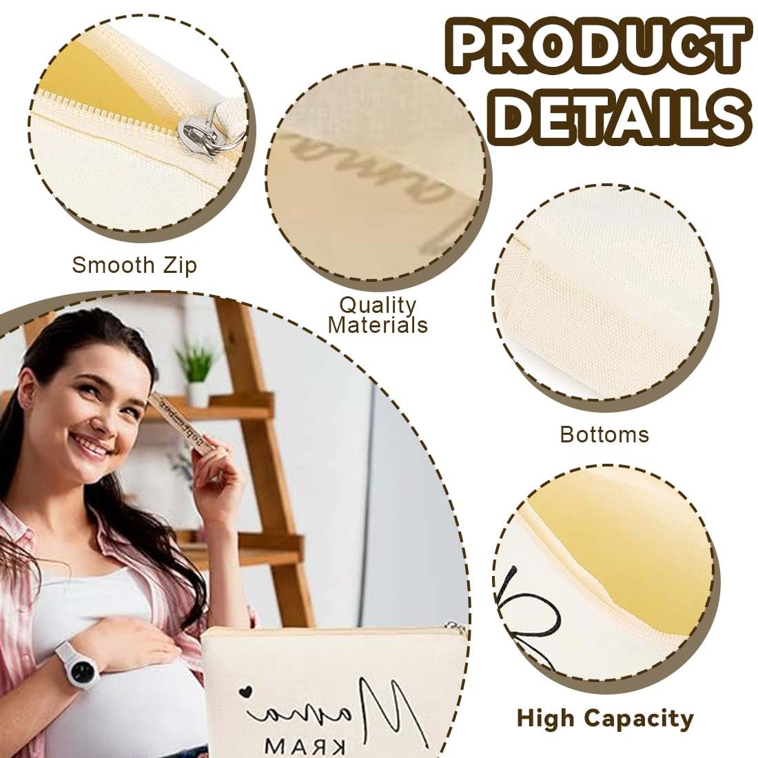 Trousse Per Trucchi Personalizzata Per Donne, Borsa Per Mamma Con Chiusura Lampo, Bianco