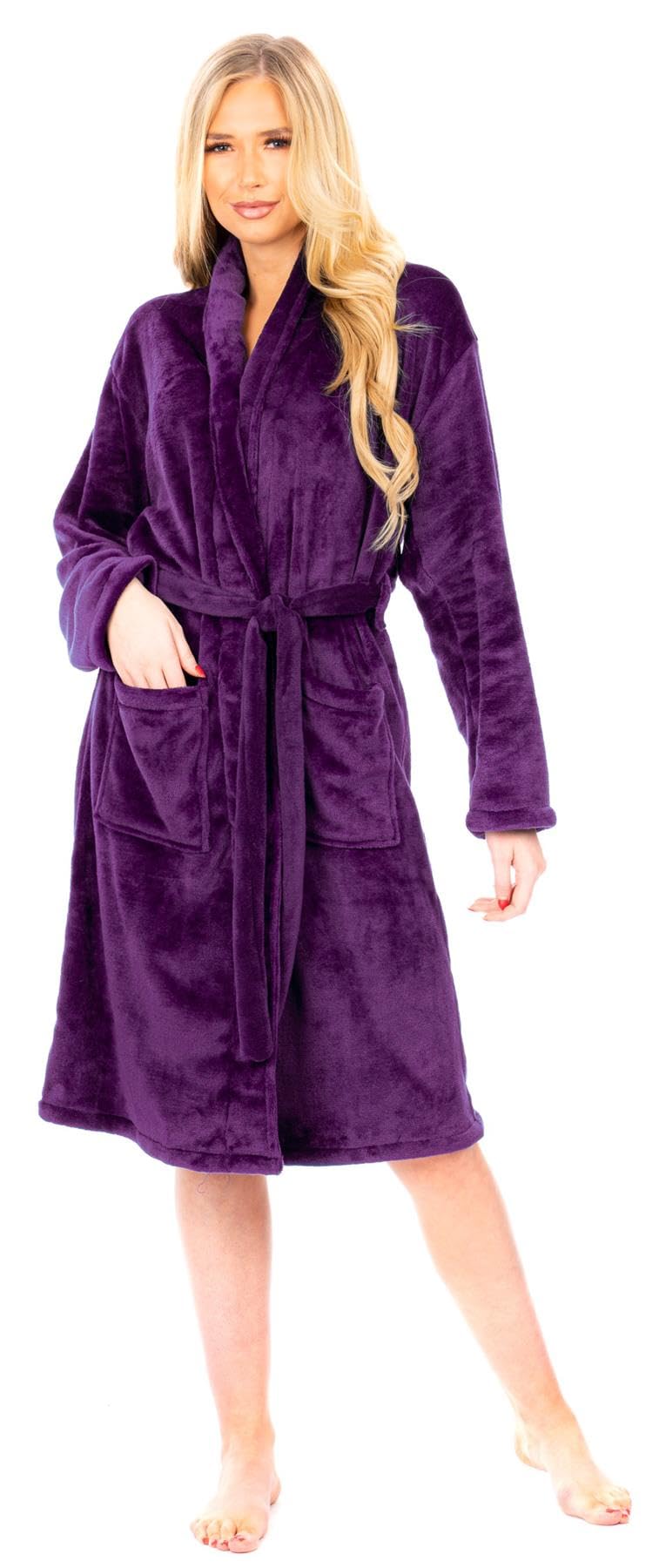 Adore Home Ladies Flannel Fleece Bathrobe Womens Soft & Warm Dressing Gown Bath Robe, Purple, 4XL-5XL