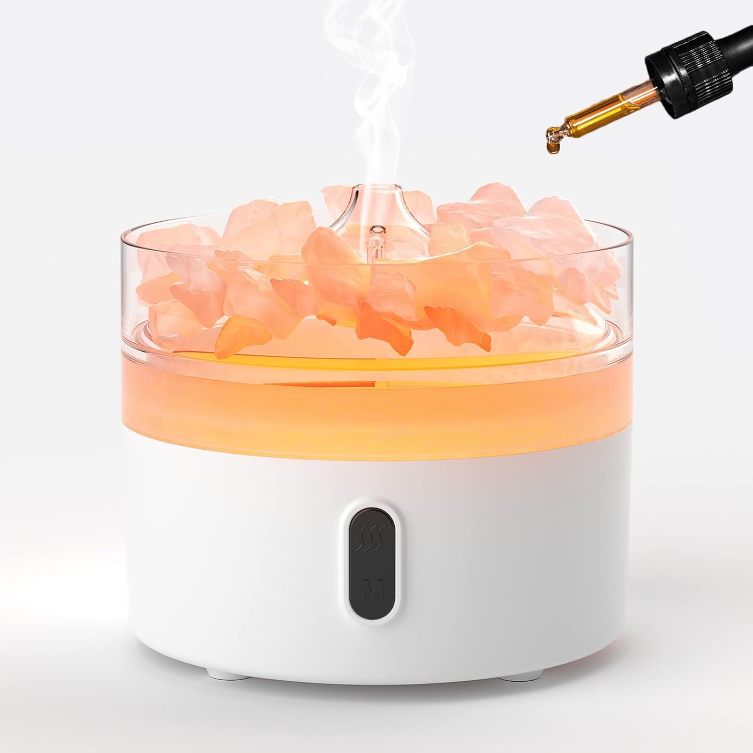 COLSUR A6 Himalayan Salt Lamp and Ultrasonic Essential Oil Diffuser emitting mist and glowing warmly.