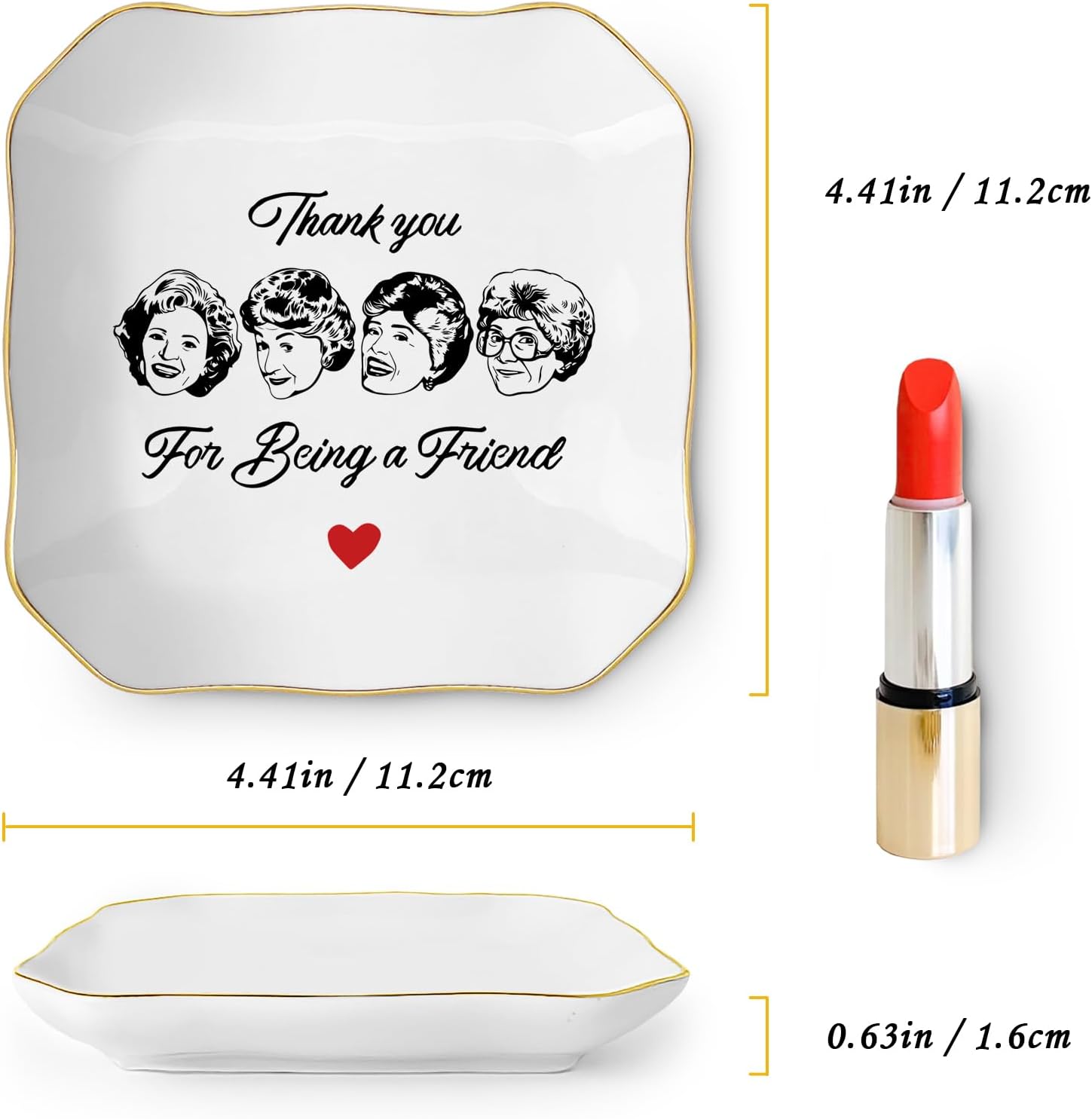 Friend Gifts for Women, Thank You Gift for Best Friend, Golden Girls Merchandise, Ceramic Jewelry Dish Tray, Trinket Dish, Friendship Gift for Friends Sisters Bestie BFF, Thank You for Being A Friend - Image 2