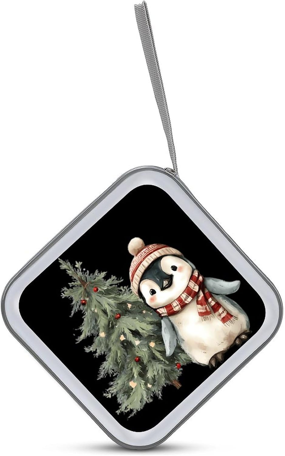 Penguins Christmas Tree CD Case DVD Storage Holder Binder 40 Capacity | protective,hard case,protable loop,travel car use,zippered closure