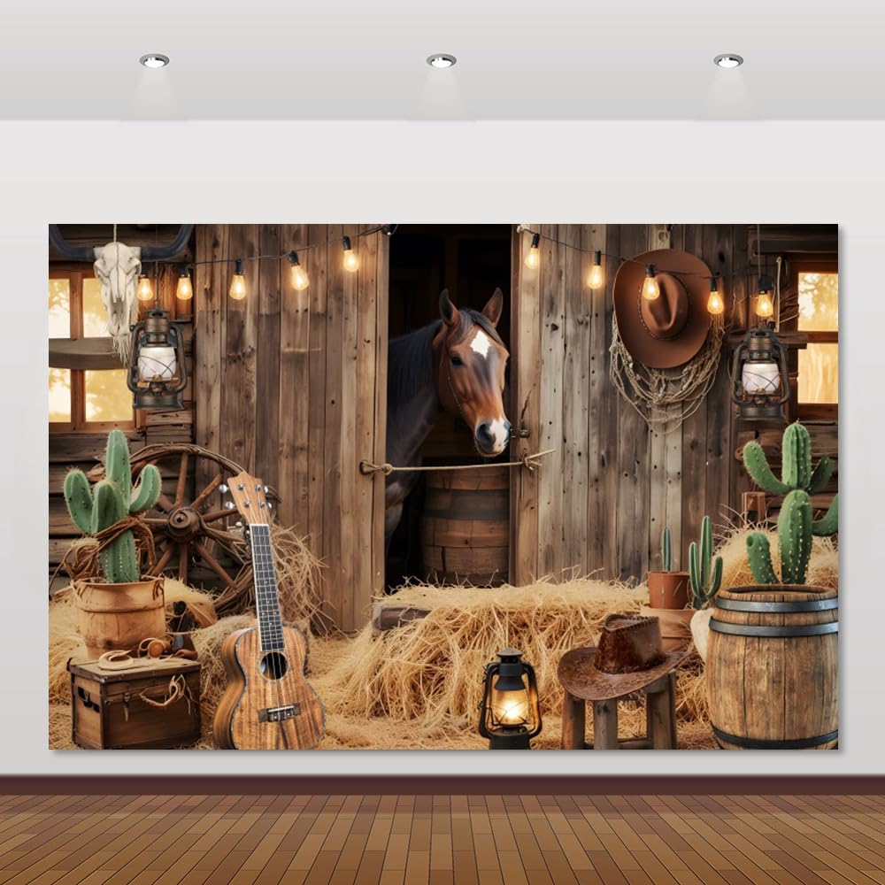 Western Cowboy Backdrop 13x6ft Western Cowboy Party Decorations Banner Wild West Rodeo Backdrop Rustic Barn Door Horse Photography Background for