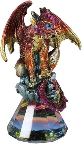 Ebros Gift Fantasía iridiscente meteorito blindado arco iris blindado dragón girando posado en prisma de cristal sintético, figura de calabozos,