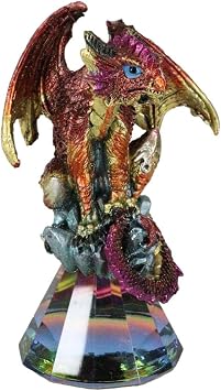 Ebros Gift Fantasy Iridescent Meteorite Armored Rainbow Wyrmling Dragon Perching On Faux Crystal Prism Figurine Dungeons Dragons Druids Accent Collection Magenta Red