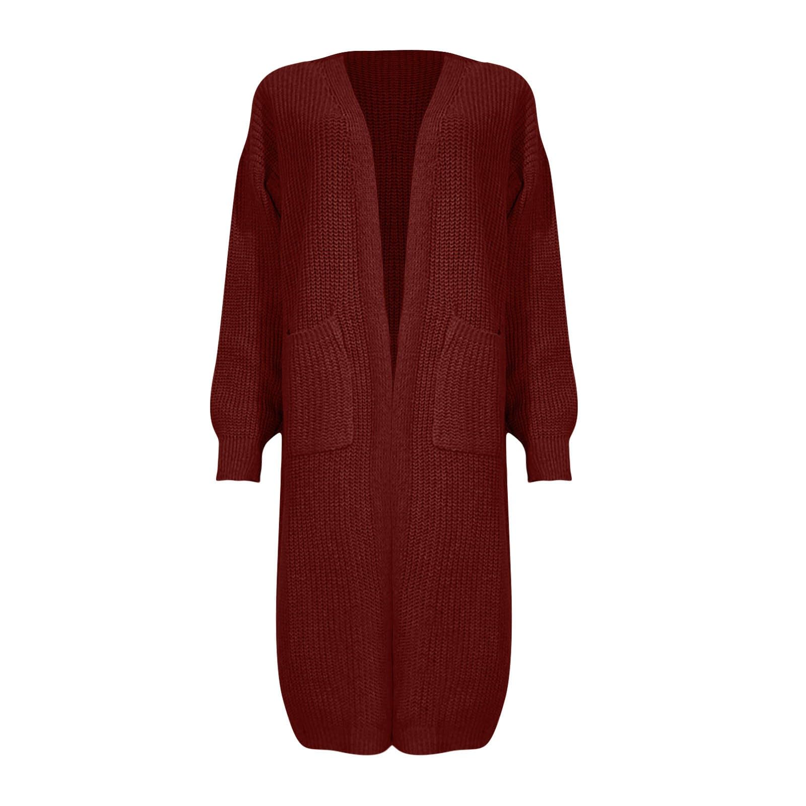 Generisch Strickjacke Damen Lang Grobstrickjacke Mit Taschen Wintermantel | Strickjacken Winter Leichte Winterjacke Damen Casual Cardigan Open Front Mantel Frauen Langarm Strickmantel Einfarbig