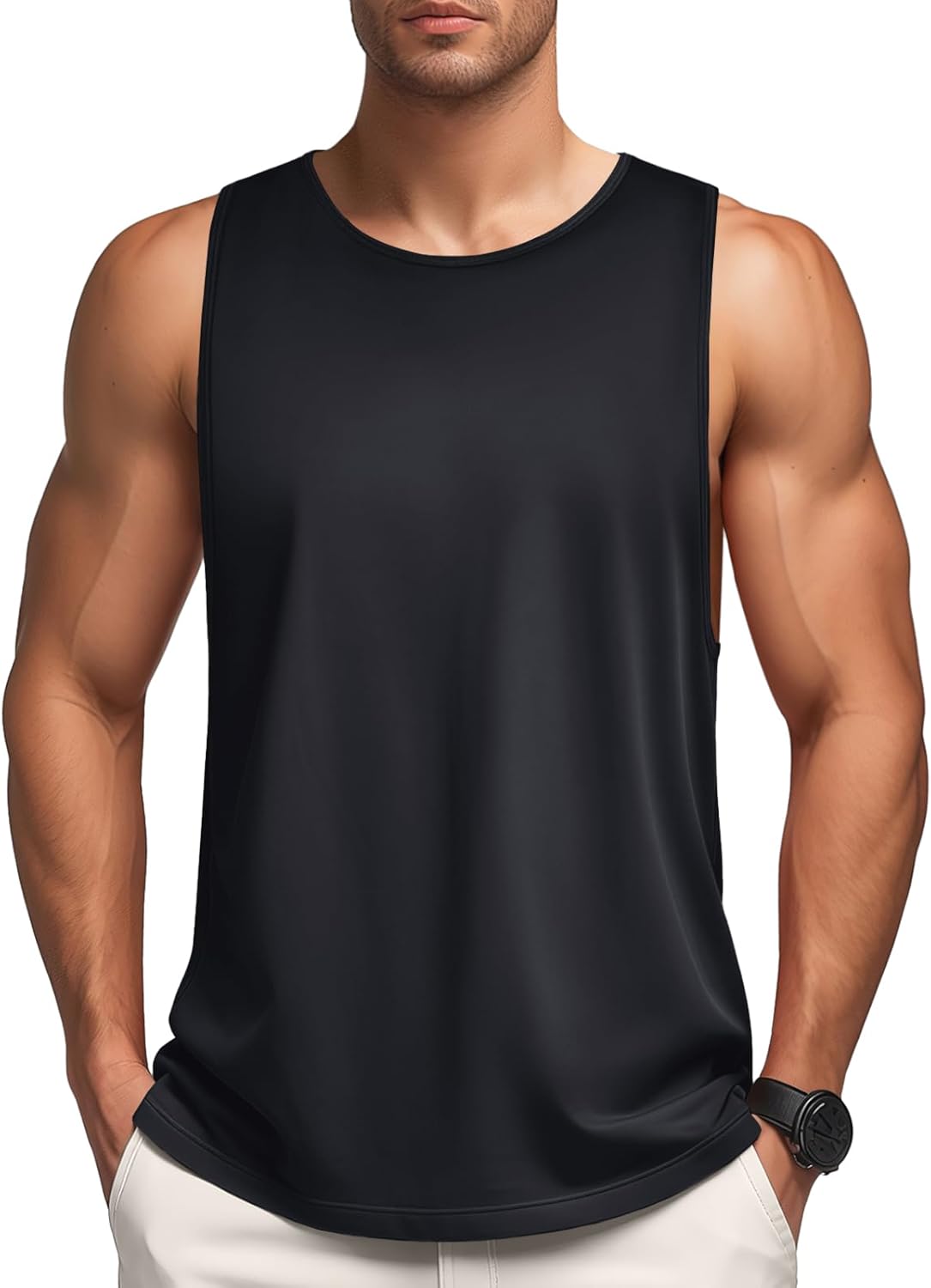MAGNIVIT Mens Tank Tops Sleeveless Gym Workout Cotton Lightweight Sport Vest Muscle Shirts Tee Top X-Large Black