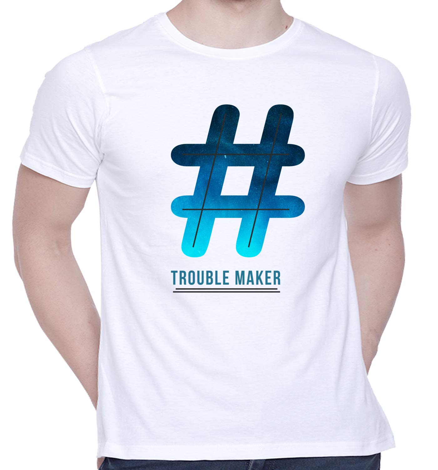 CreativiTGraphic Printed T-Shirt for Unisex Hashtag: Trouble Maker Tshirt Tshirt | Casual Half Sleeve Round Neck T-Shirt | 100% Cotton | D00808-50