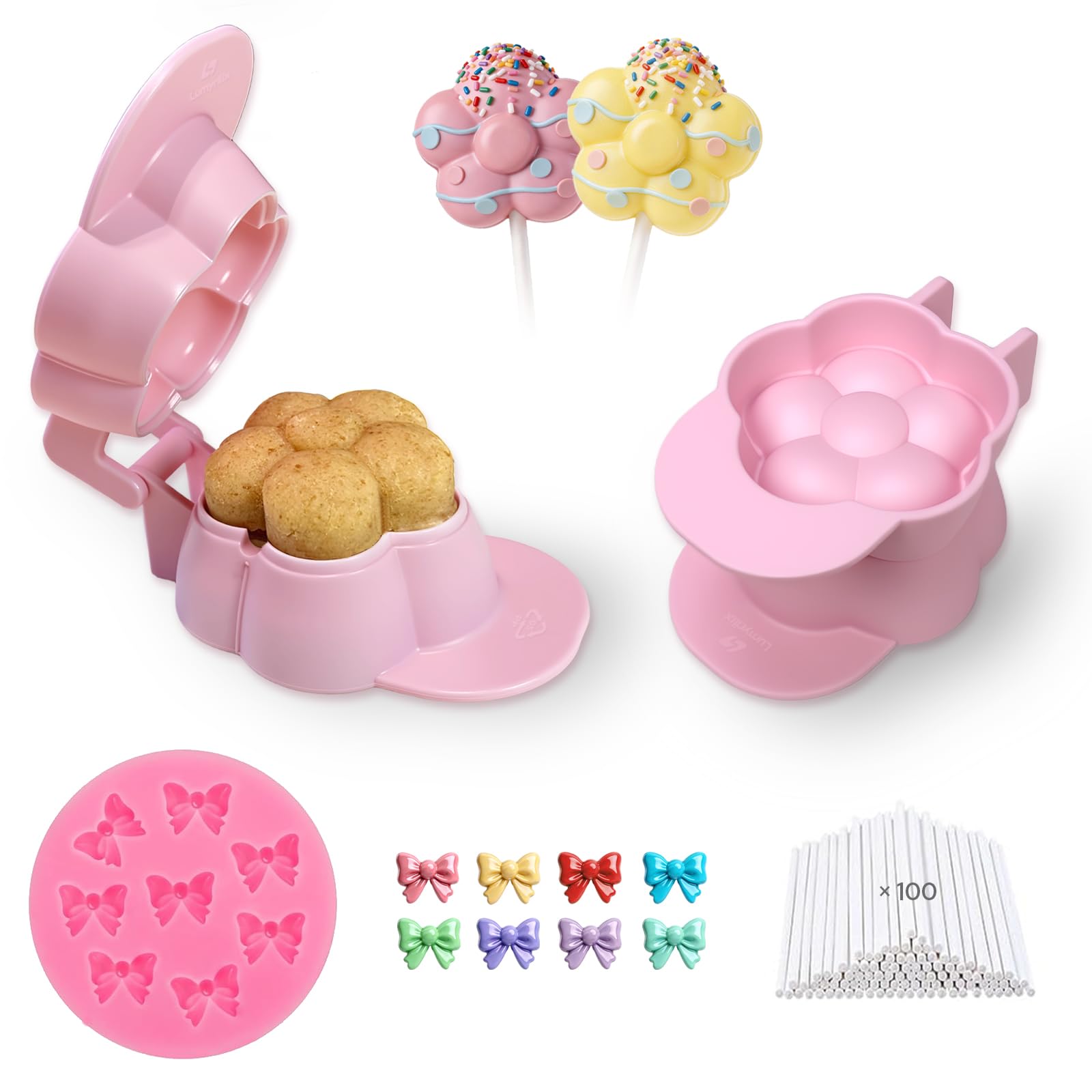 Photo 1 of Lumyrilix 2 Pcs Flower Cake Pop Molds with 100 Sticks & Silicone Fondant Mold,Cake Pop Mold Press Set | Non-3D Printed | Dishwasher Safe | Baking Molds for Home Baking,Birthday Parties,Wedding
