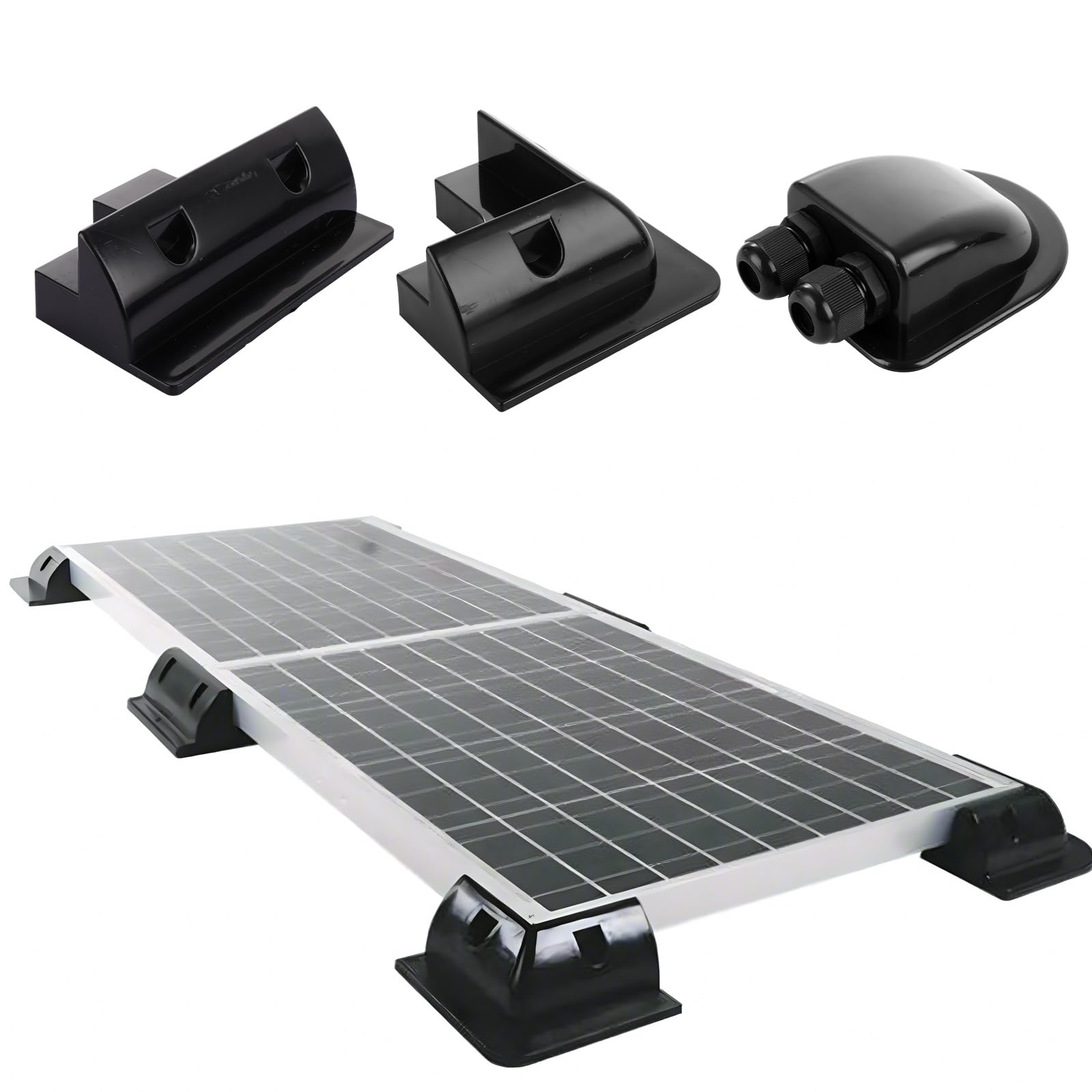 Kit di staffe di montaggio per pannello solare, staffe angolari e laterali in plastica ABS con scatola di ingresso cavi, sistema di montaggio solare nero per camper, camper, barca