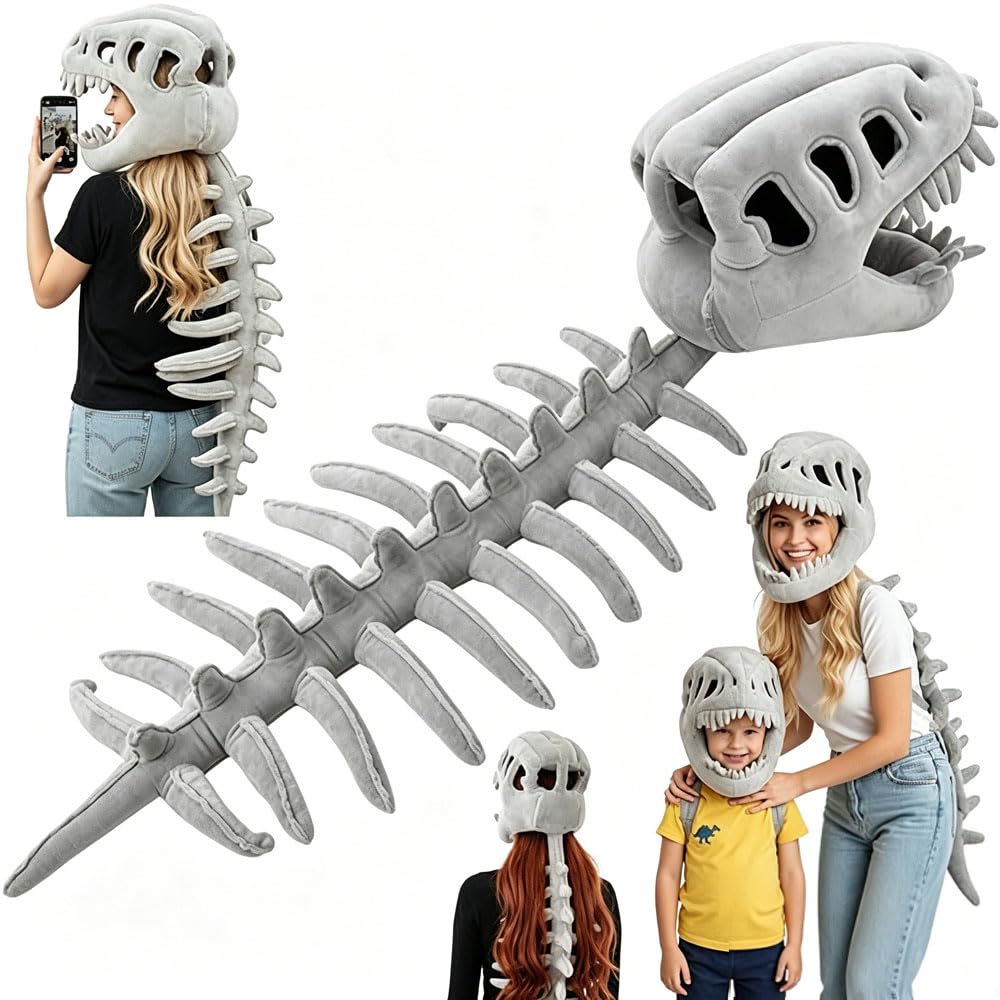 Mbuaopa 3D Wearable Realistic Skeleton Dinosaur Costume, Realistic Dinosaur Skeleton Costume Set, Lightweight Dinosaur Fossil Jumpsuit for Adults Kids, Fancy Dress Party Carnival Cosplay Photo Props