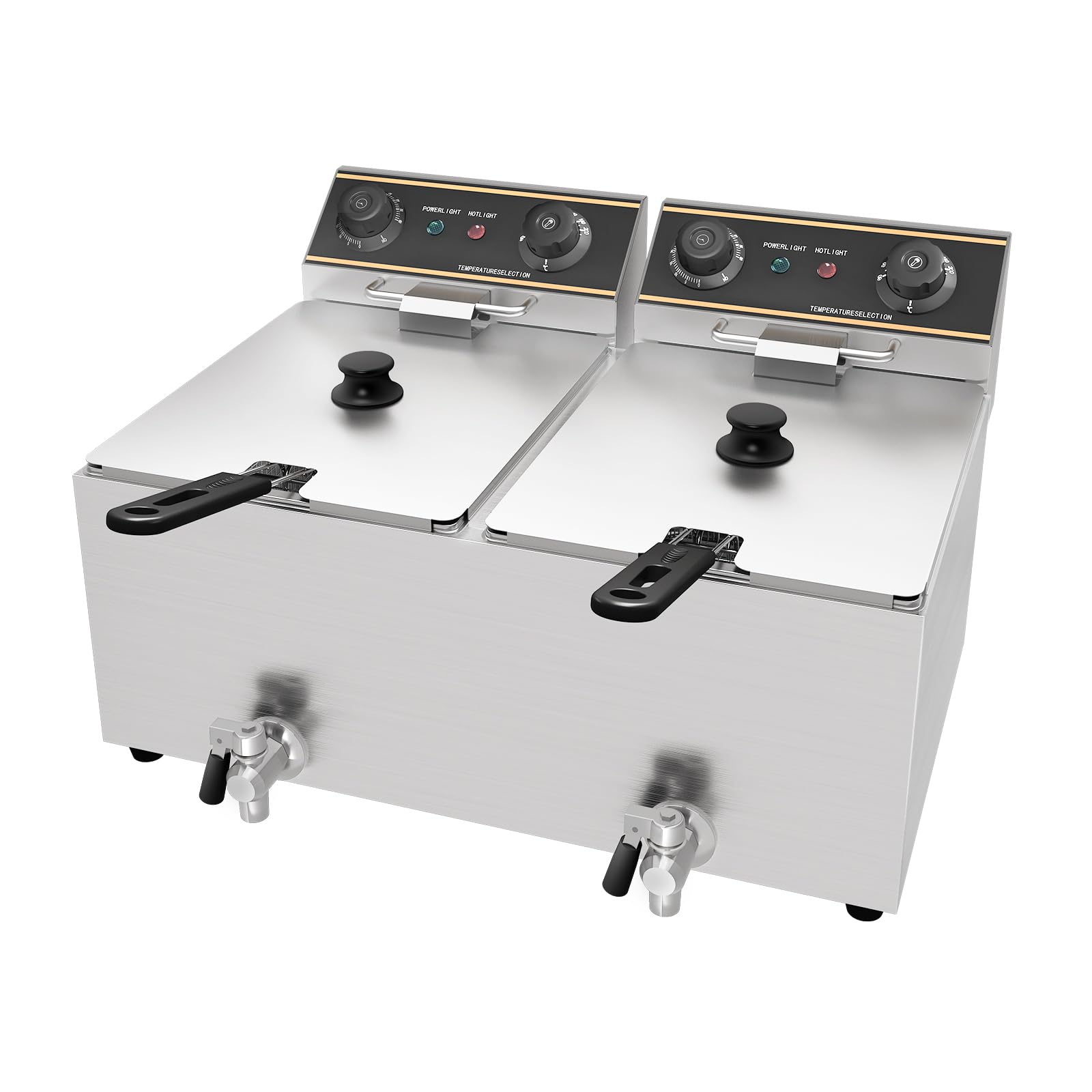 MOOTACO Electric Deep Fryer,12L Countertop Fryer with Drain Tap,Stainless Steel Fryer,2500Wx2 Commercial Fryier for Home Restaurant Kitchen