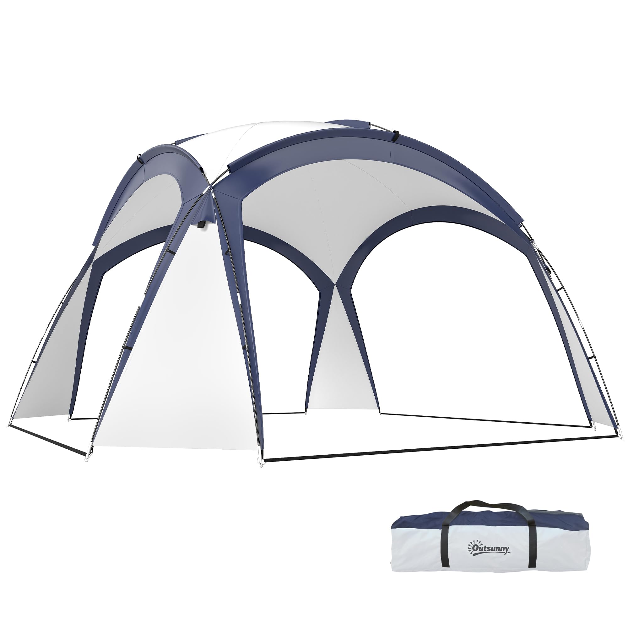 Outsunny 3.5 x 3.5M Camping Gazebo, Outdoor Event Shelter Dome Tent Garden Sun Shelter Patio Spire Arc Pavilion Camp Sun Shade Tent for 6-8 Person, Cream and Blue