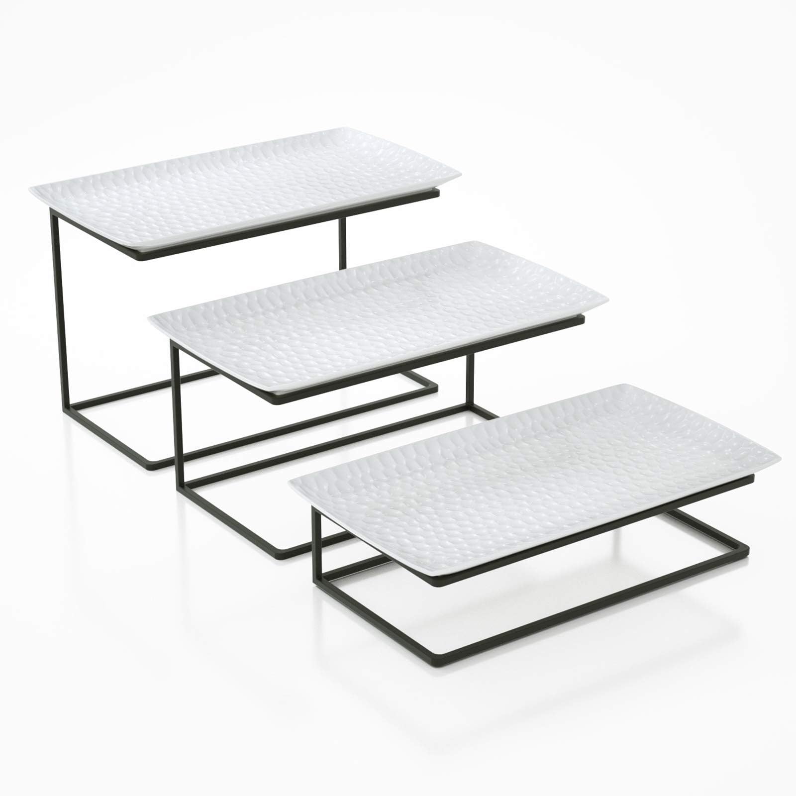 Love-KANKEI Tiered Serving Stand Tiered Serving Tray Free Combination for Party with 3 White Rectangular Platters to Display Food