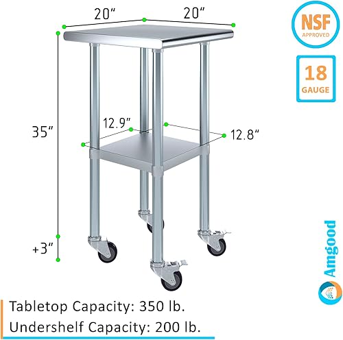 Miniatura 3 de AmGood Stainless Steel Work Table with Casters  Work Station  Metal Utility Table On Wheels (Stainless Steel Work Table + Casters, 20" Long x 20"