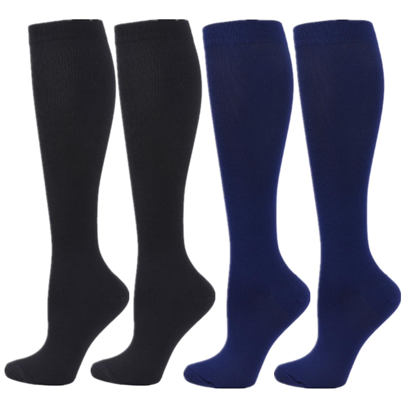 Zingso Compression Socks for Women Men, 2 Pairs 20-25mmHg Knee High Socks Compression Stockings for Sport, Athletic, Edema, Diabetic, Varicose Veins, Travel, Pregnancy, Nursing (XXL, Black Blue)