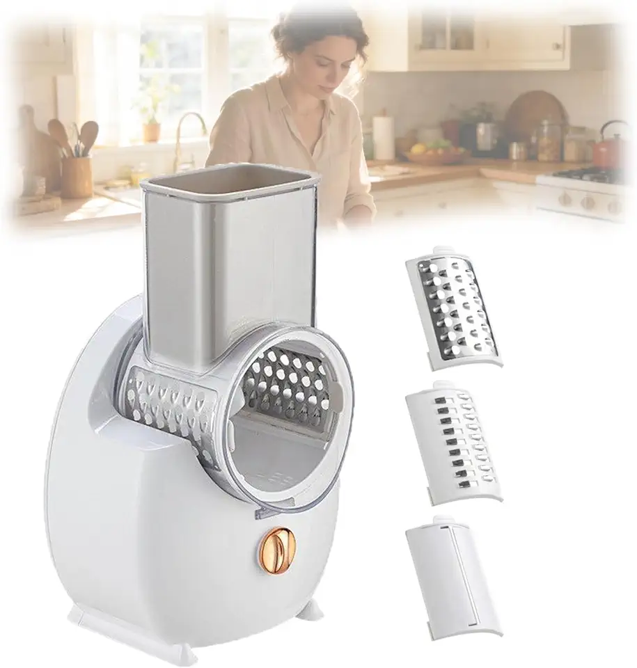 Ralador De Queijo EléTrico, Ralador E Triturador EléTrico RecarregáVel,Duas OpçõEs De Fonte De AlimentaçãO,Controle FáCil Com Um Toque,Com 3 LâMinas Para Vegetais,Queijos E Nozes