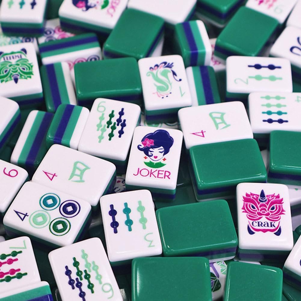 Set di piastrelle Mahjong americano, 160 pezzi in acrilico a 4 strati incisi Mahjong piastrelle 3,2 cm dimensioni standard set completo con accessori, set di gioco Mahjong per principianti gioco in
