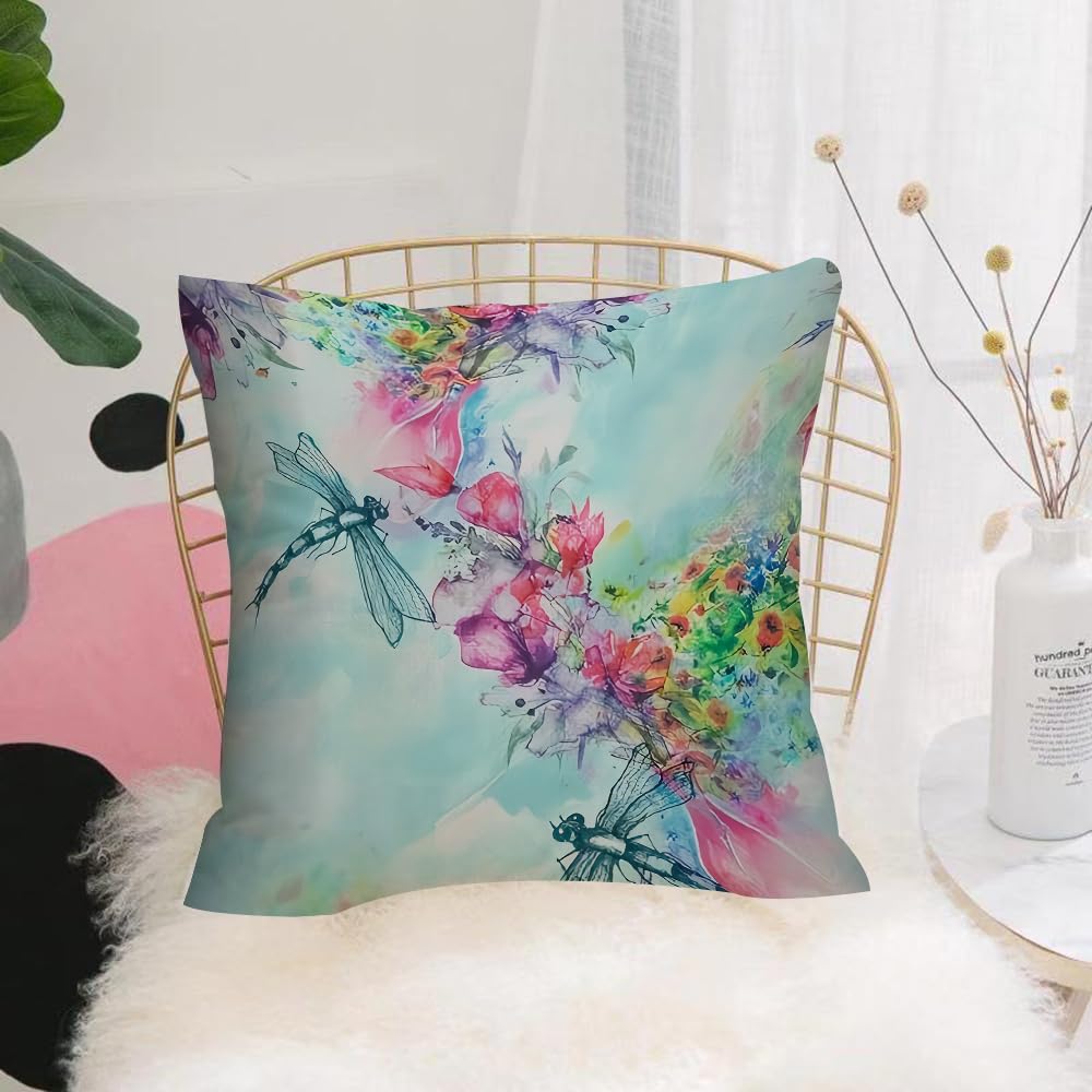 HYOSXW Cushion Cover,Throw Pillow Case Home Decorative for Living Room Bedroom Sofa Chair 16X16 Inch,Flowery dragonfly in watercolor style, watery dragonfly pattern,Pillowcase 40X40cm