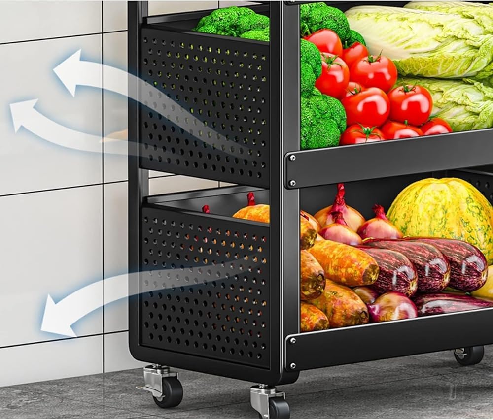 Carrito de cocina rodante de metal con ruedas para verduras y frutas, organizador de estantes multiusos
