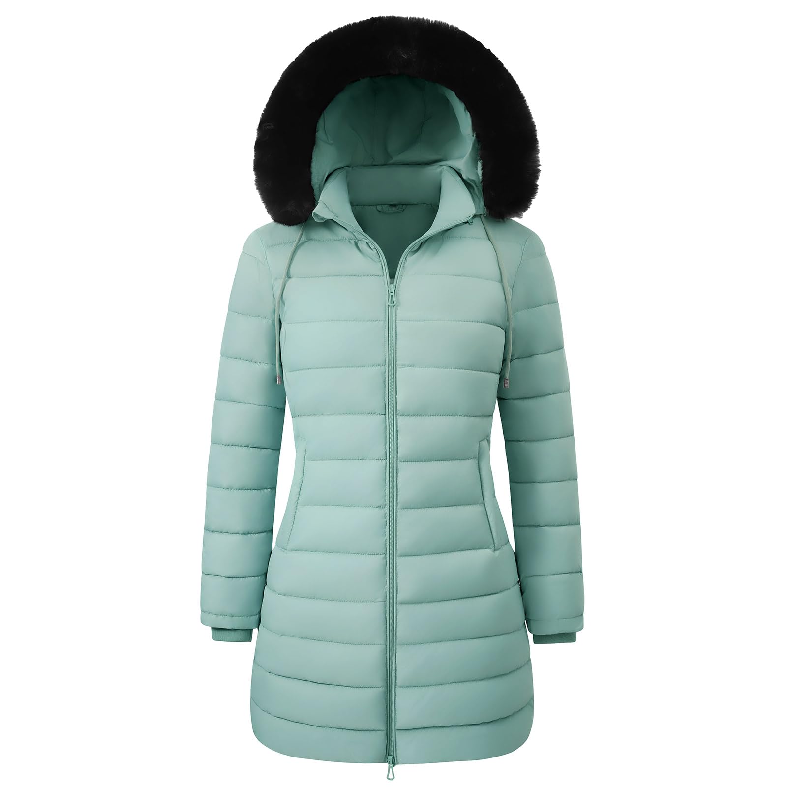Manteau Femme Hiver Doudoune Polaire Veste Zippé Chaud Parka Matelassée Epaisse Manteaux à Capuche Blouson mi Longue Casual Outercoat avec Poches