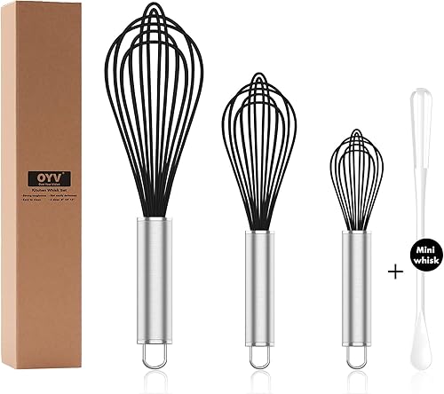 Miniatura 19 de Batidor de silicona verde azulado, batidor profesional de silicona para cocinar sin arañazos, acero inoxidable y silicona Wisk, herramienta