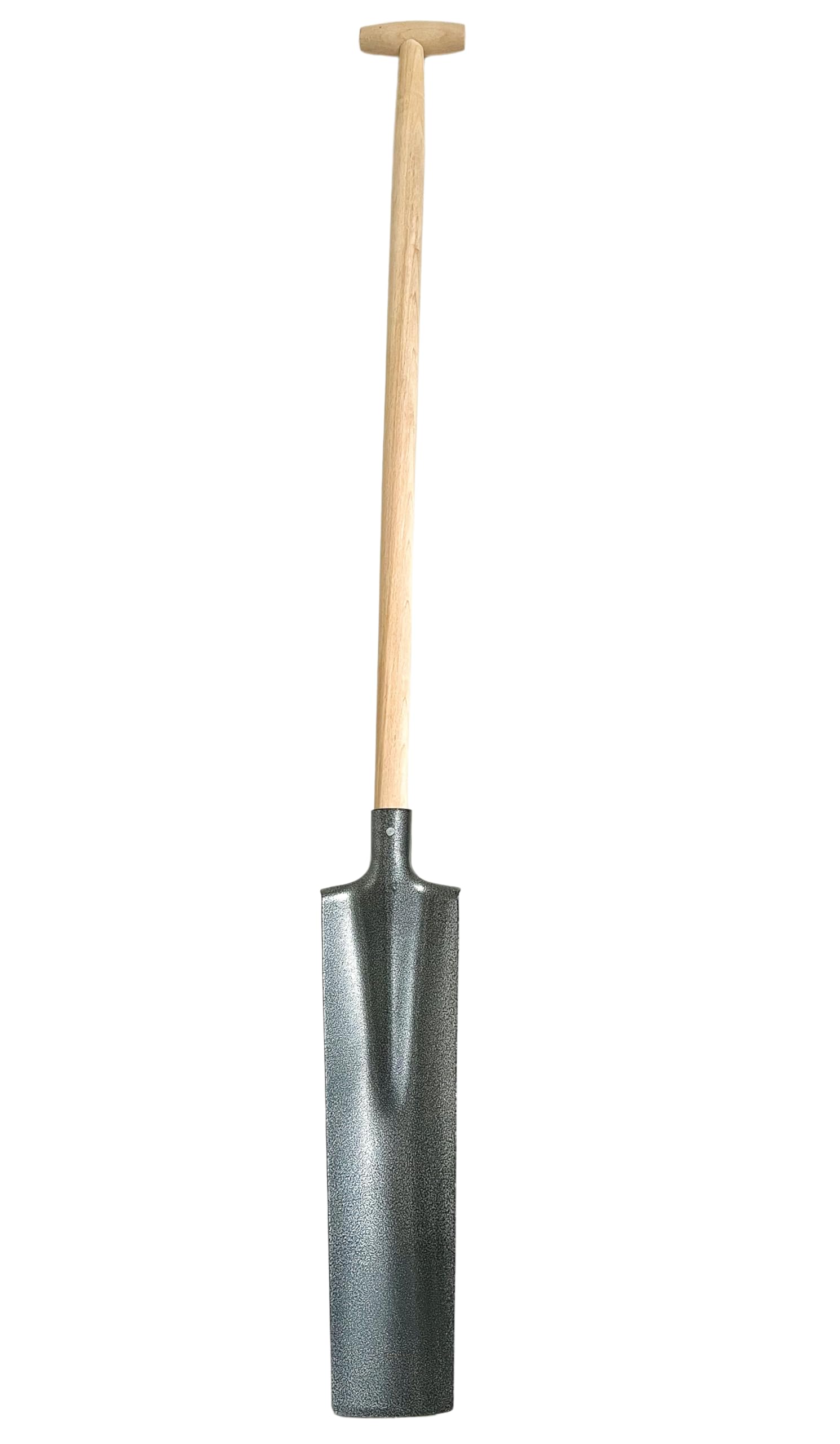Drainagespaten mit 100cm Holzstiel und T-Griff, Kanalspaten Kabelspaten Bauspaten Gartenspaten Trittschutz, für Drainage- und Pflanzarbeiten, zum Löchergraben und Einpflanzen