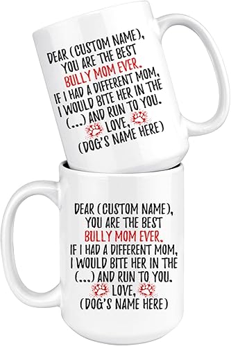 Miniatura 5 de Taza personalizada de American Bully Mom, Bully Dog Mujeres, Bully Dog Mom, regalo de dueño de perro American Bully, taza de perro Bully (15 onzas)
