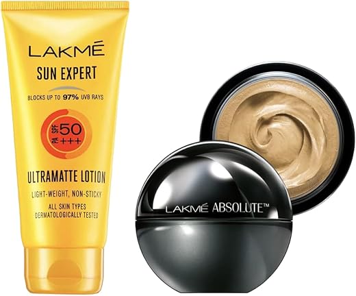 LAKMÉ Absolute All Skin SPF 30 Natural Mousse, Ivory Fair 01, 25G &amp; Sun Expert Spf 50 Pa+++ Ultra Matte Lotion, 50 Ml
