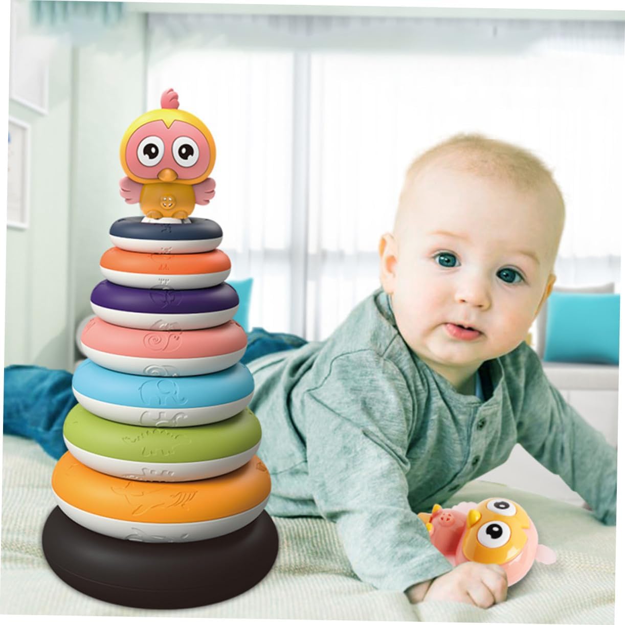 Educational Rainbow Ring Stacking for Over Color and Shape Recognition Hand-Eye Coordination Development Low-Saturation Plaything