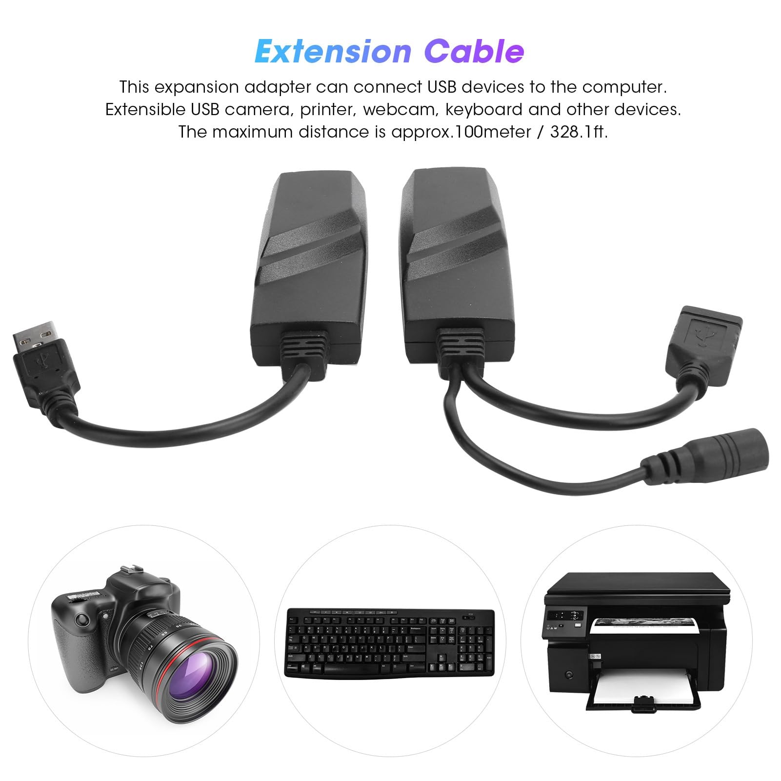 Câble d'extension réseau, Adaptateur de convertisseur USB 2.0 vers RJ45 de Petite Taille Extender CAT5E / CAT6 100-240V pour caméras USB, imprimantes, webcams, claviers(EU)