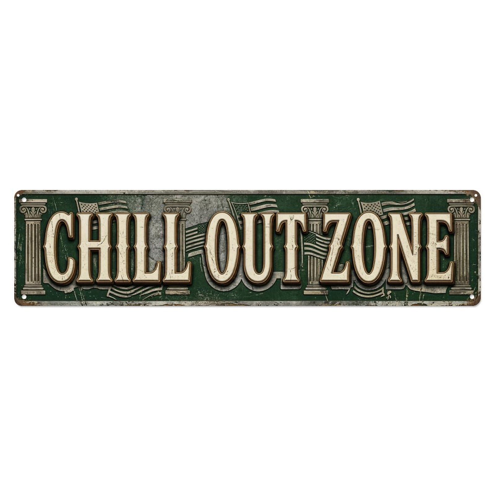 Chill Out Zone Worn Pavilion 2 Metal Tin Skinny Sign Plaque Wall Decor for Cafe, Club Bar, Office, Home Garden Metal Poster 4x16Inch