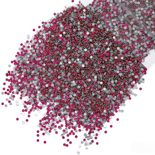 qiipii 10000PCS 2mm Crystal Dark Hot Pink Resin Rhinestones for Crafting Flatback Rose Red Stones Bulk SS6 Diamonds Crystals Gems Charms for Nails Face Eyes Makeup Mugs Tumblers Bottles Crafts Clothes