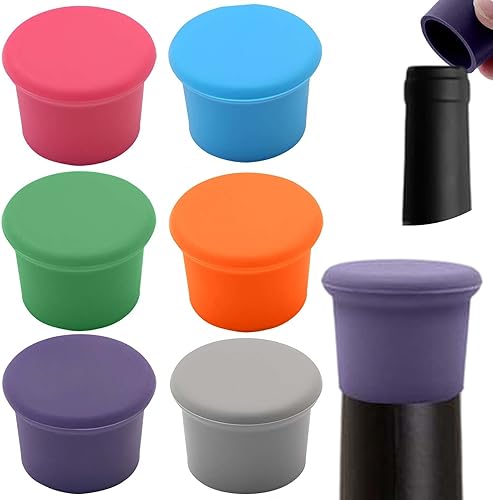 6 Pieces Silicone Wine Bottle Caps Reusable Beer Bottle Stopper Replace Bottle Stoppers for Corks to Keep Wine Fresh