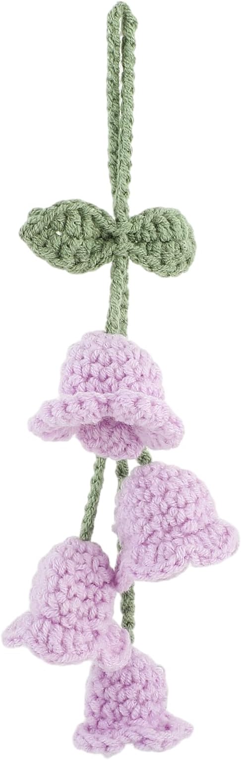 4 Stück Gehäkelte Erdbeer Auto-Anhänger - Niedliche Spiegel-Deko Für Auto & Tasche - Handgemachte Strick-Anhänger