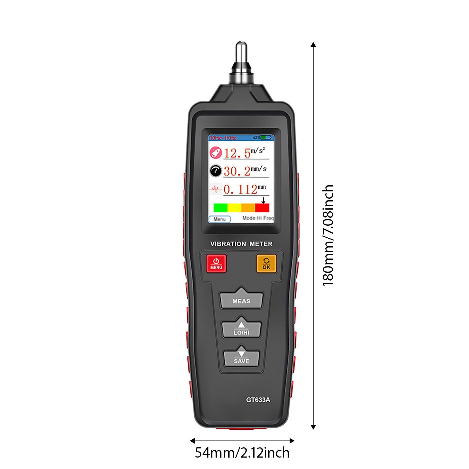 Vibrometro digitale per diagnostica meccanica, inclusi sensori montati su filettatura e analizzatori di costruzione ABS resistenti all'usura con sonde filettate