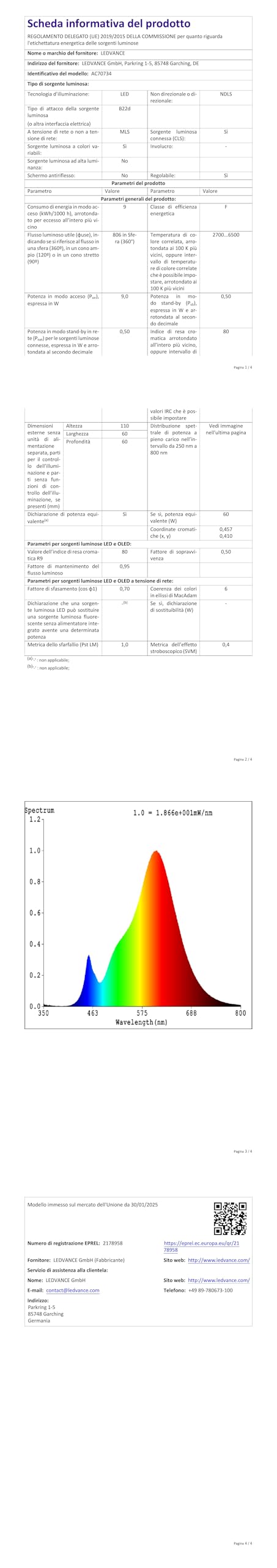 OSRAM SMART+ RGBW, lampada LED B22d con Matter over Wifi, appositamente | , LED Lamps, 60.00 Millimetres dia, , confezione da 4