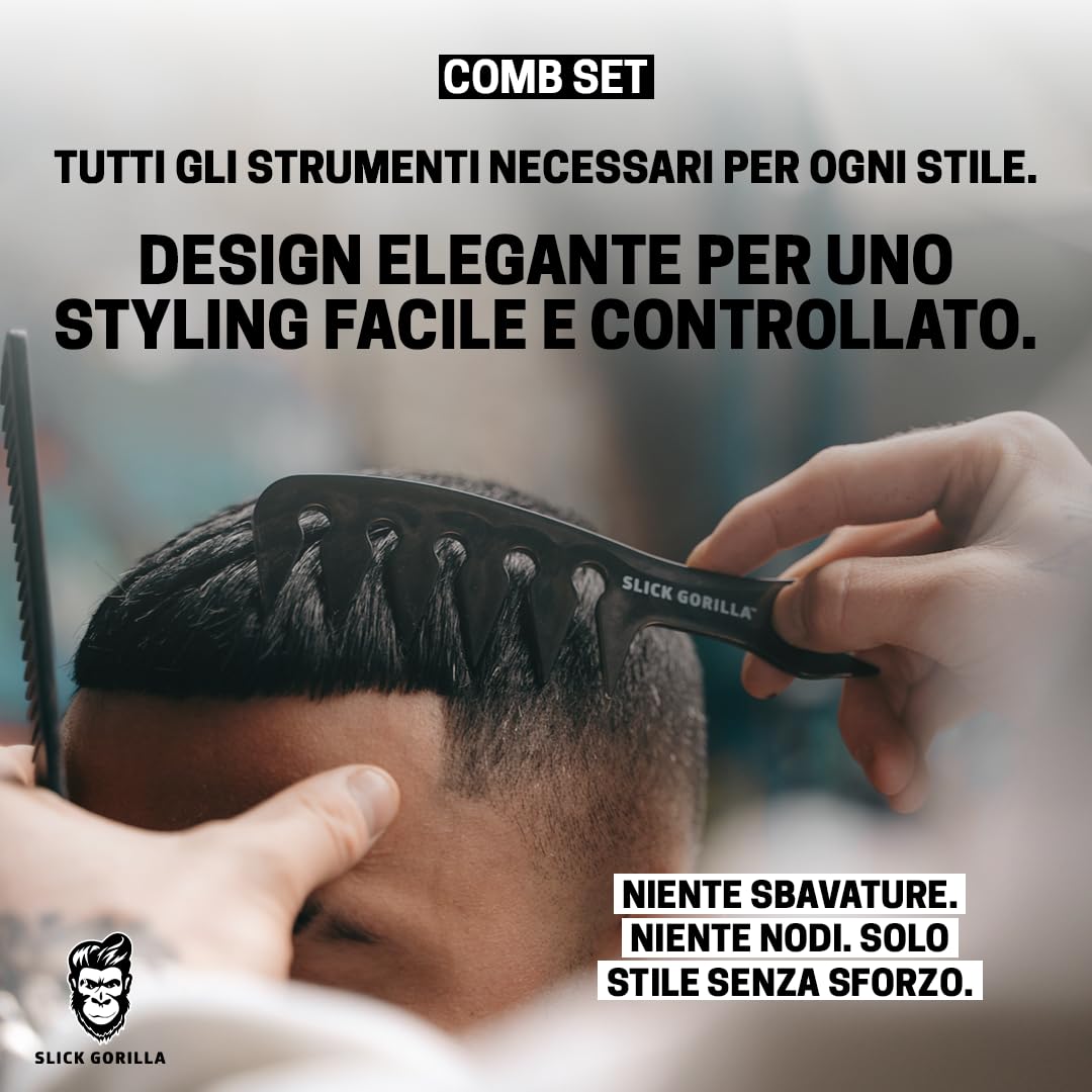 Slick Gorilla Polvere Texturizzante + Pettine a Denti Larghi per Uomo | Finitura opaca | Aggiunge volume e spessore | Tenuta naturale forte | Set styling non grasso per un uso quotidiano facile