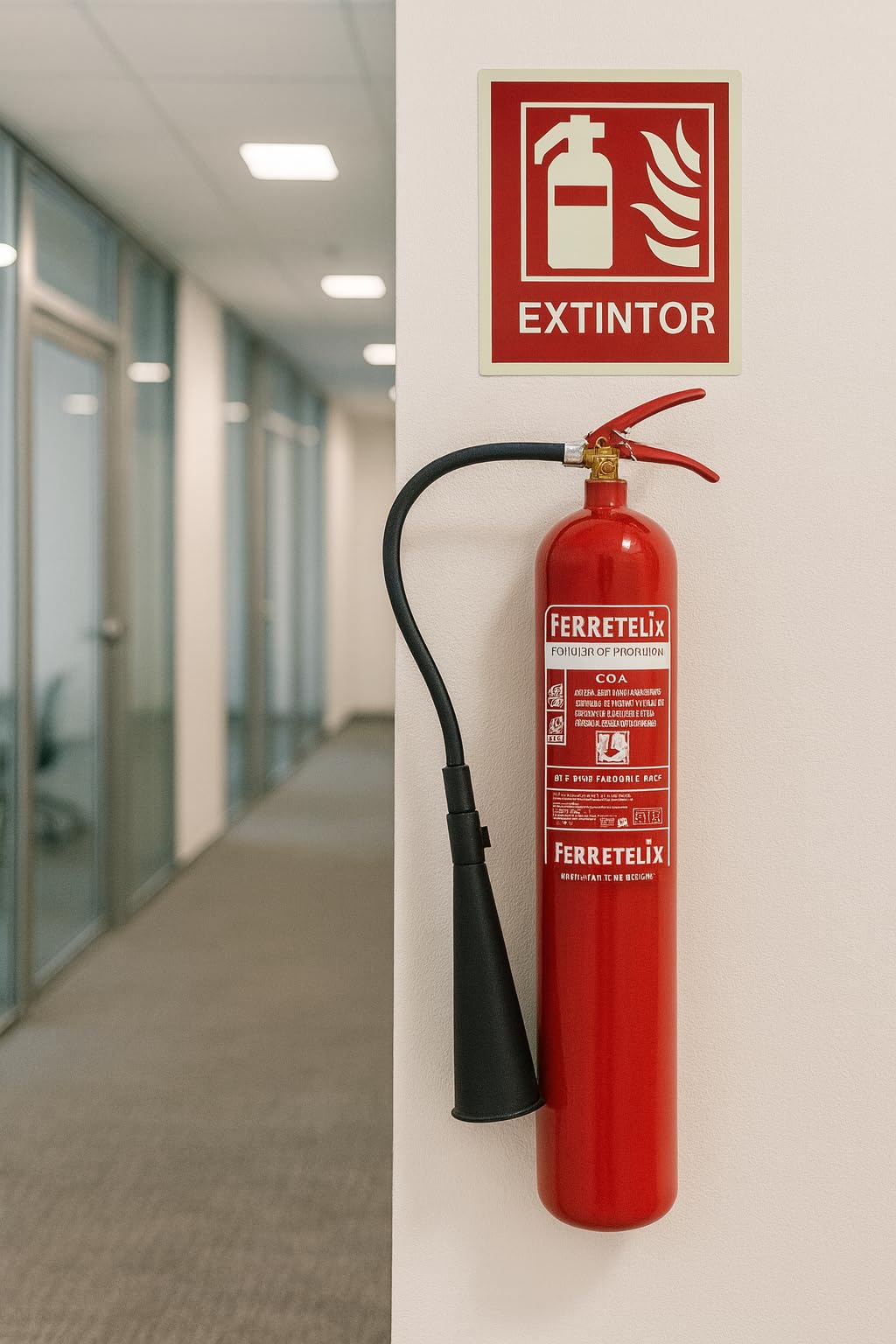 Ferretelix® Extintor CO2 5 Kg con Soporte – Alta Eficacia Sin Residuos – Certificado según Directiva 2014/68/EU