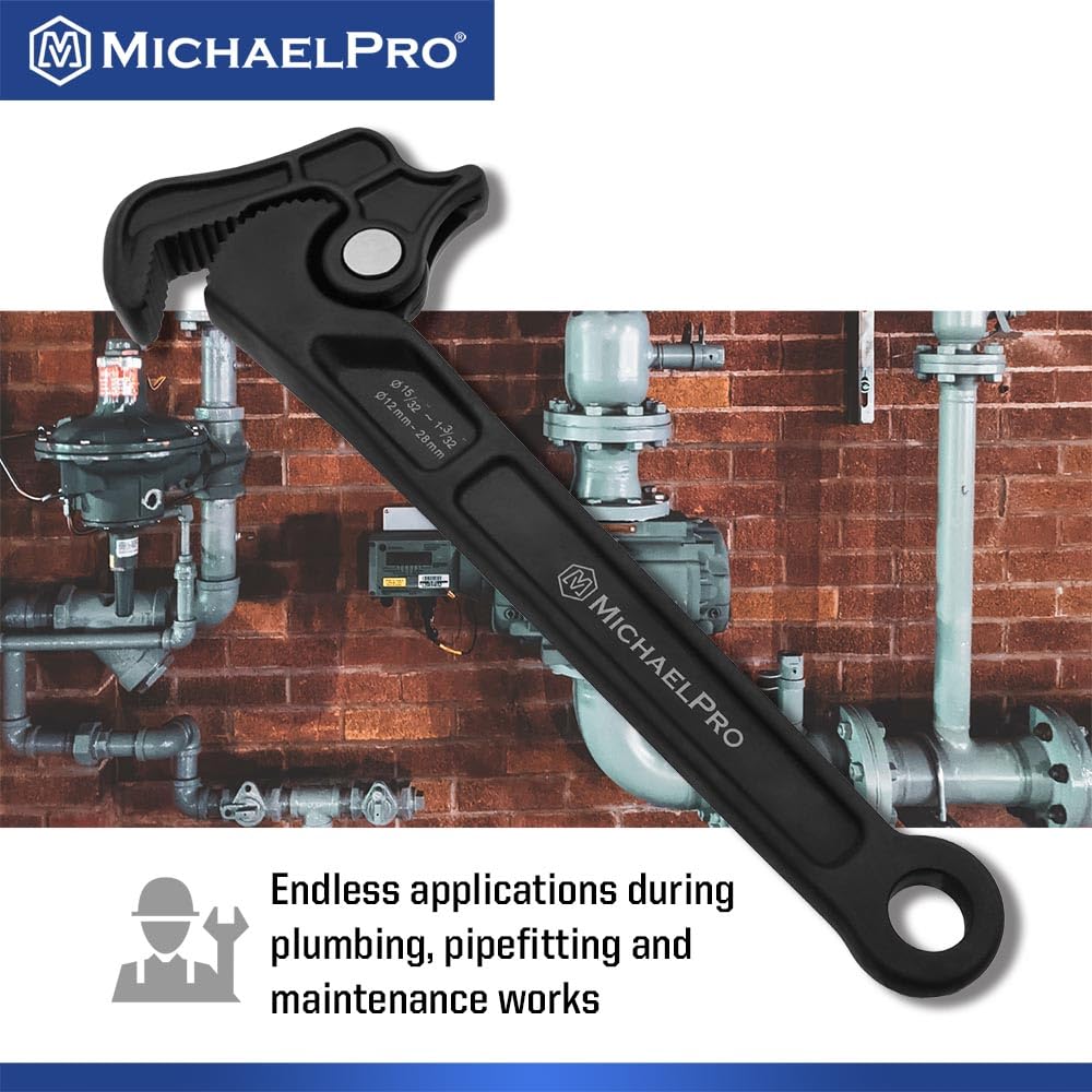 MichaelPro Llave ajustable, llave de tubo autoajustable, llave multifunción de 8 pulgadas, llave de fontanería ajustable, llave de ajuste con cabeza giratoria, diámetro de sujeción de hasta 1 3/32
