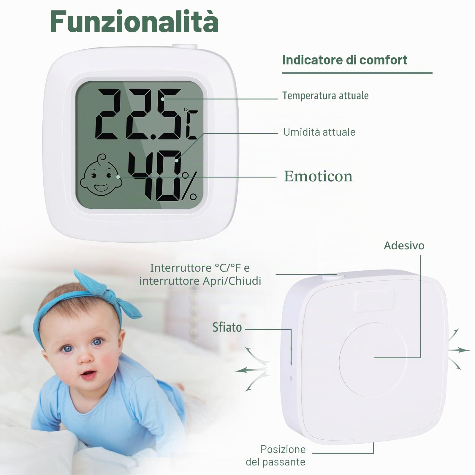 Vinabo Termometro Igrometro Digitale Interno 2 Pezzi, Alta Precisione con Indicatore Comfort
