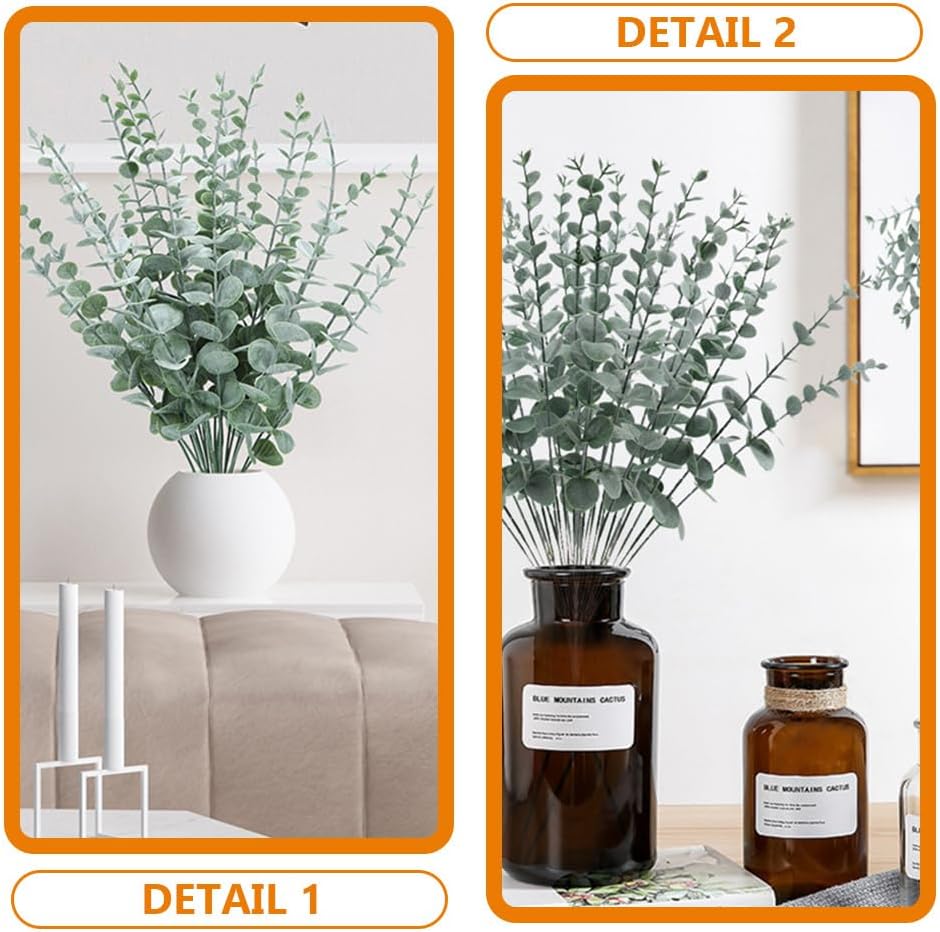 Cabilock 24pcs Real Touch Artificial Eucalyptus Leaves Faux Greenery Stems for Home Decor Flower Arrangements and Wedding Centerpieces Frosted