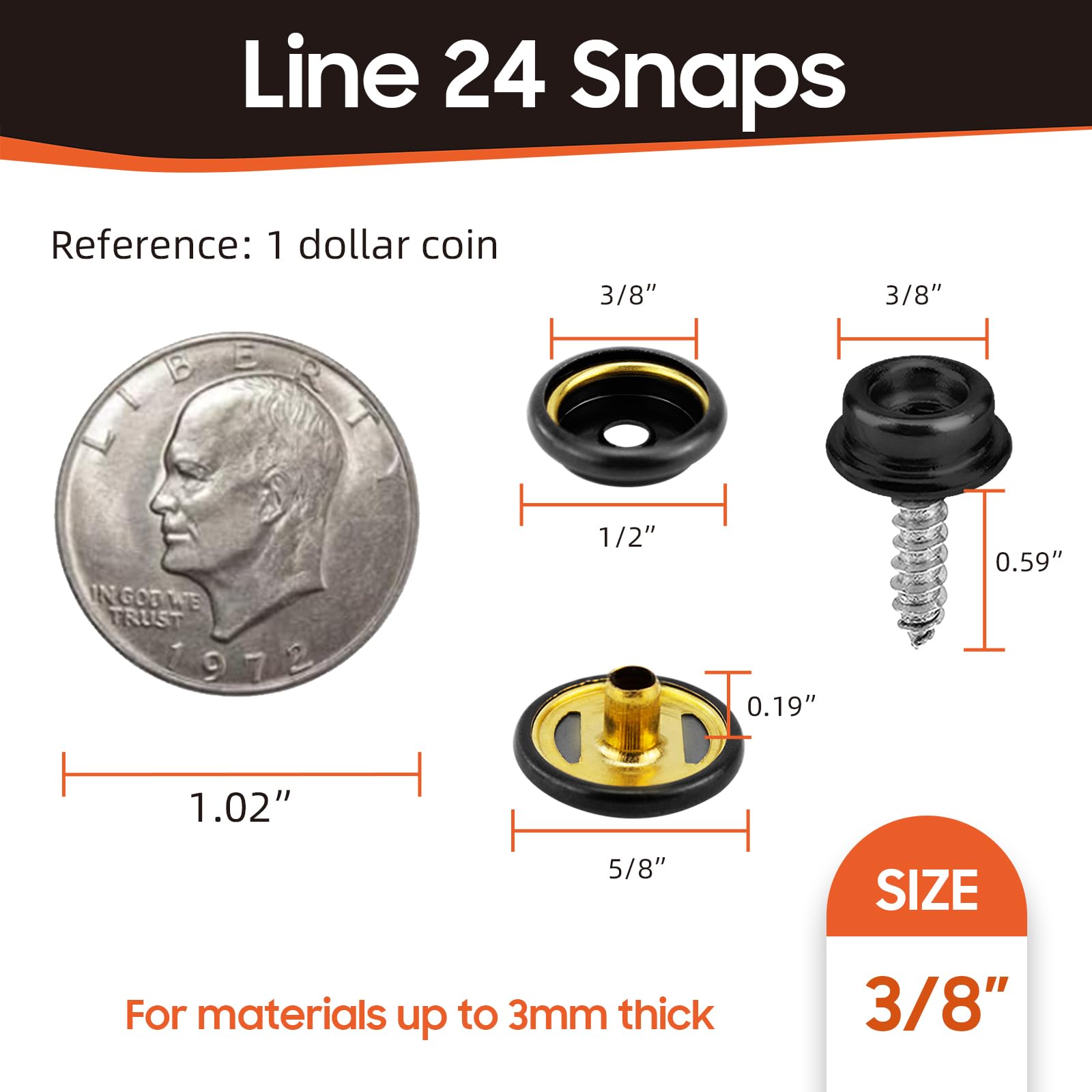 120 Pcs Snap Buttons, 15mm Stainless Steel Marine Grade Boat Canvas Snaps - Image 3