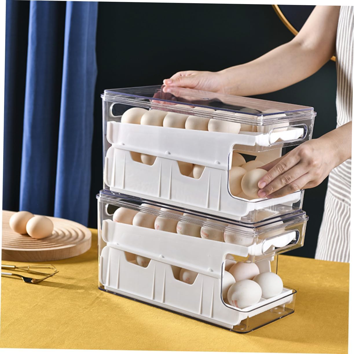 jojofuny Capacity Double-layer Holder Reusable Refrigerator Organizer for Easy Access and Storage for Kitchen and Family Use