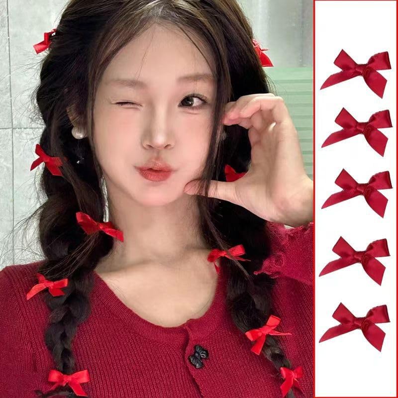 Set de 20 pinzas rojas mini con moño para cabello miniatura 4