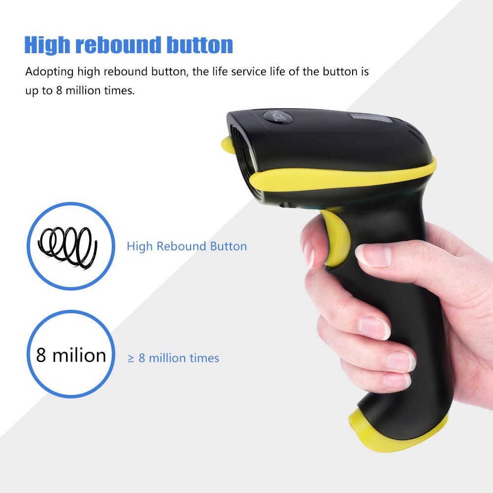 ciciglow Lettore Scanner, Scanner di Codici a Barre Wireless Portatile modalità di Connessione Doppia da 2,4 GHz Alta Sensibilità per Magazzino, Supermercato, Hotel e Altro(Giallo)