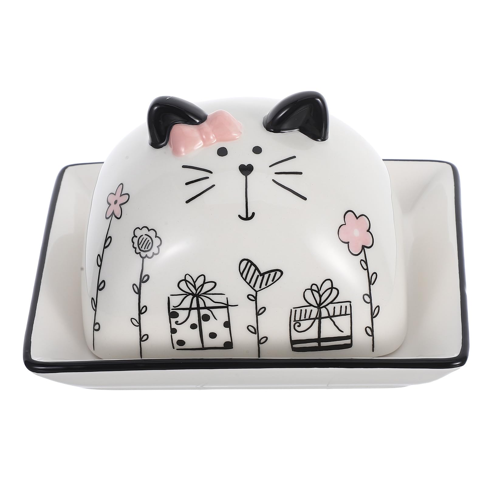 LALAFINA Beurrier en Céramique Cuisine avec Couvercle Motif Chat